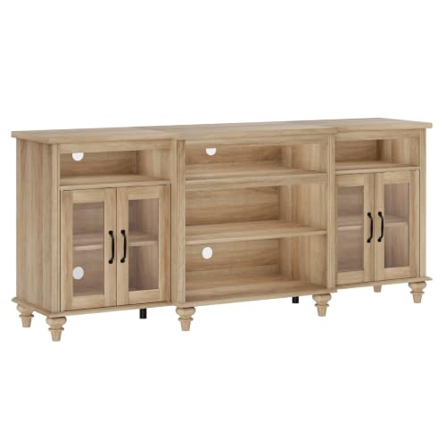 WAMAPT Buffet Cabinet with 4 Glass Doors, Large Coffee Bar Tables Wood Kitchen Storage Cabinets with 9 Storages, Modern Farmhouse Sideboard Credenza, Oak, 70 inch - color: Oak