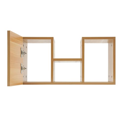 Wall Mounted Bookshelf with Moveable Cabinets, Multifunctional Folding Floating Desk, Fold Down Laptop Table with Storage Shelves for Bedroom Study Room Space Saving Small Space Garage (Light Walnut) - color: Light Walnut
