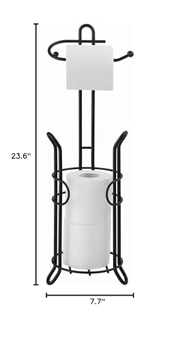 SunnyPoint Freestanding Toilet Paper Holder with Storage – Holds 3 Spare Rolls, Heavy-Duty Steel, Black Finish, Easy Assembly, Space-Saving Bathroom Organizer - color: Black