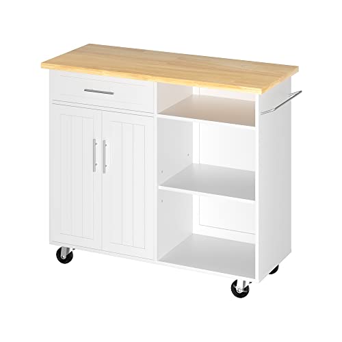 SUNLEI Kitchen Island on Wheels with Storage Cabinet & Drawer, 42" Multifunction Kitchen Cart Cabinet with Shelves, Cart Handle for Towel Rack or Free Mobility, Portable Islands for Kitchen(White) - size: 42-IN
