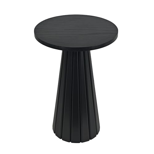 COVLON Fluted Drum Side Table, Small Round Side Table, Pedestal End Table, Modern Accent Drink Table, Plant Stand for Living Room, Bedroom, Office, Small Spaces, Black