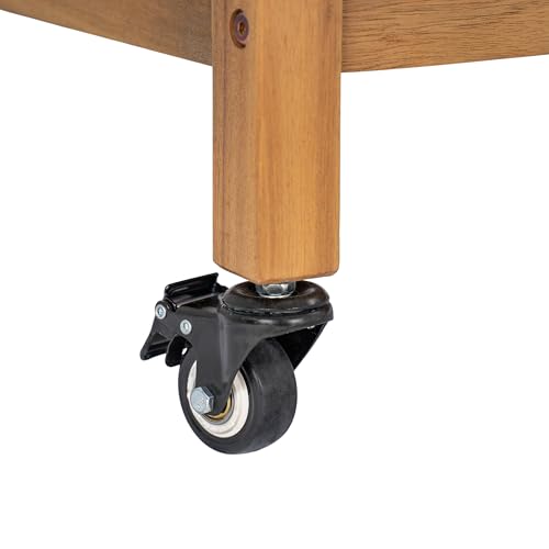 Merax Outdoor Acacia Wood Bar Cart, Natural Finish with Marble-Effect Top | Lockable Wheels & Bottle Holders for Indoor, Outdoor, Patio - style: Style 2