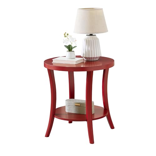 Roundhill Furniture Perth Contemporary Round End Table with Shelf - color: Red