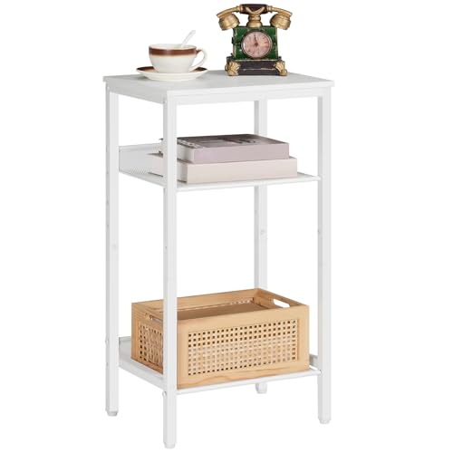 HOOBRO Tall Side Table, 3-Tier Telephone End Table with Adjustable Mesh Shelves, Small Entryway Table with Storage, Small Nightstand for Living Room, Bedroom, Hallway, Office, White WW01DH01G1 - color: White