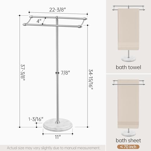 KES Anti Wobble Free Standing Towel Rack with 3X Thicker Weighted Natural Marble Base, 2-Tier Towel Rack Stand for Bathroom Floor, Rustproof 18/8 Stainless Steel, Antique Brushed Steel, BTH241-2 - color: Brushed Steel