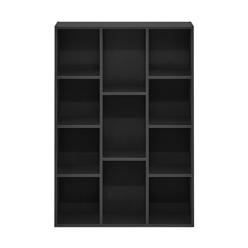 Furinno LUDER Book Shelf, 11-Cube Bookshelf, Reversible Bookcase with Open Shelves, 9.4 x 29.1 x 41.7, Easy Assembly, for Living Room, Bedroom, Home Office, Darkwood - color: Darkwood, size: 11-Cube, 9.4 x 29.1 x 41.7