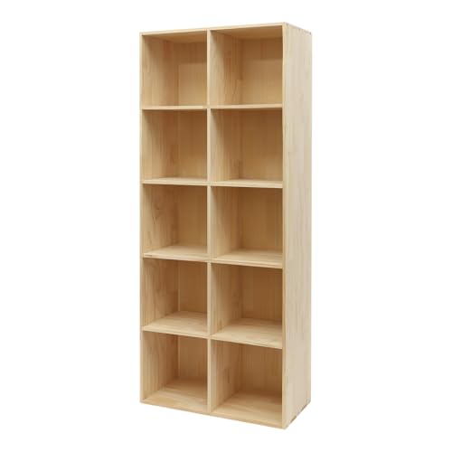 Wooden 10 Cube Shelf Bookcase, Floorstanding Bookshelf with Open Compartments & Back Panel 59.06x11.81x23.62 Inch, Solid Wood Cube Storage Organizer for Living Room, Bedroom, Home Office - size: 10 Cube