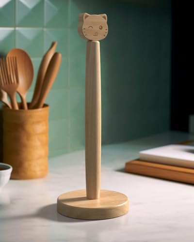 KitchLife Cute Wooden Paper Towel Holder Countertop - Solid Freestanding Paper Towel Dispenser Stand Organizer with Anti-Skid Base (Cat) - style: Cat