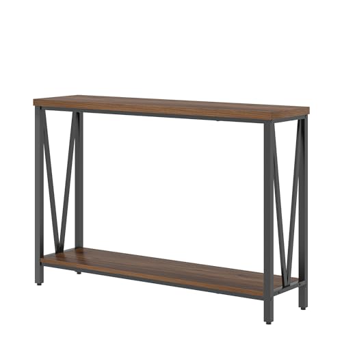 FOLUBAN Entryway Table, Narrow Console Table, Modern Sofa Table for Living Room, Hallway, Behind Couch (Rustic Walnut) - color: Walnut