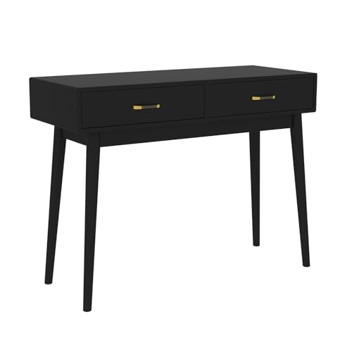 FUNKOCO Small Black Desk with Drawers - 40 Inch Home Office Study Writing Desk for Bedroom, Vanity Desk with 4 Solid Legs, Modern Computer Desk for Small Spaces (Balck) - color: Black