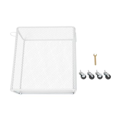 Laundry Hamper with Wheels, Rolling Laundry Basket Cart, Rectangular Metal Mesh Clothes Hamper with Metal Pull Handle for Laundry Room and Bedroom, White, 16.9" x 9" x 17.7" - color: White, size: 26.77 x 21.5 x 26in