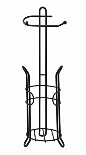 SunnyPoint Freestanding Toilet Paper Holder with Storage – Holds 3 Spare Rolls, Heavy-Duty Steel, Black Finish, Easy Assembly, Space-Saving Bathroom Organizer - color: Black