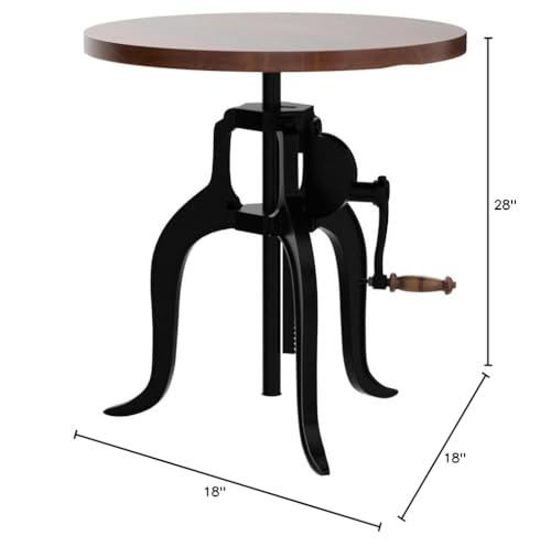 Carolina Chair & Table Adjustable Hand Crank 18" Wooden Top Rustic Side Table - Cast Iron Base Round Accent Table for Farmhouse, Living Room, or Bedroom (Chestnut/Black) - color: Chestnut/Black