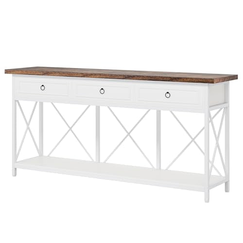 Tribesigns 70.8" Console Table with 3 Drawers, Farmhouse Entryway Table with Storage Shelf, Narrow Long Sofa Foyer Table for Entryway, Hallway (White/Brown) - color: White/Brown