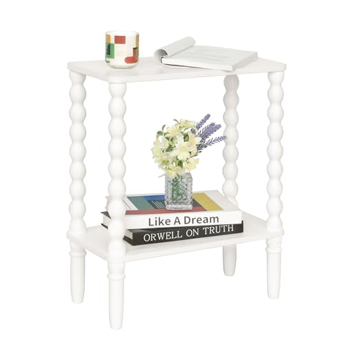Fultyle Narrow Side Table, Small End Table with 2-Tier Storage, Small Bedside Table Slim Nightstand for Narrow Spaces, Living Room, Bedroom (White) - color: White