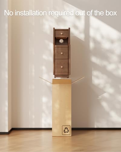 Solid Wood Narrow Nightstand with 3 Drawers,Modern Walnut,Fully Assembled | Narrow night stand,gold handles,open Shelf,skinny bedside table,slim nightstand for bedroom storage,space-saving storage - color: Walnut(15.75"d X 7.87"w X 23.62"h)