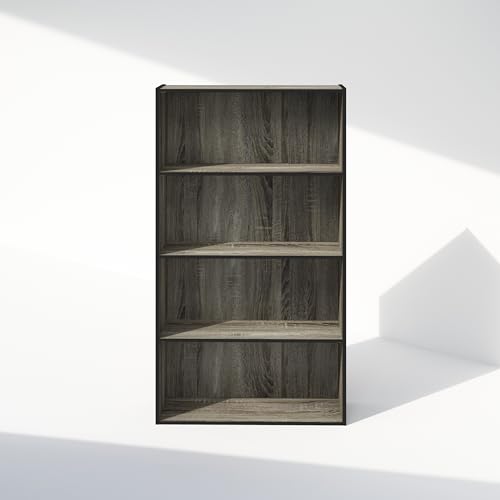 Furinno Simple Book Shelf, 4-Tier Bookshelf, Bookcase with Open Shelf, 9.4 x 23.6 x 41.7, for Living Room, Bedroom, Home Office, French Oak - color: French Oak, size: 4-Tier, Standard