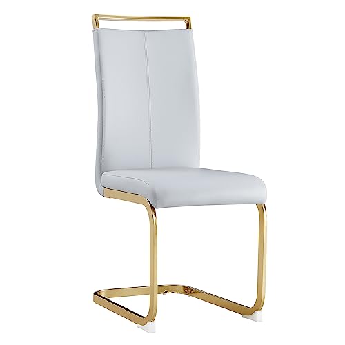 Baysitone Modern Dining Chairs Set of 2, Side & Kitchen Chairs with Gold Frame, Faux Leather Padded Seat High Back, for Dining, Kitchen & Living Room - Light Grey - color: Light Grey With Gold Leg, size: Set of 2