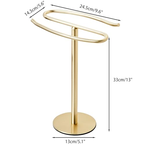 Brusehd Light Gold Hand Towel Holder Stand,13 Inch Free-Standing Towel Rack, SUS304 Stainless Steel Towel Bar Rack Stand, Tower Bar for Bathroom Kitchen Vanity Countertop - color: Brusehd Light Gold