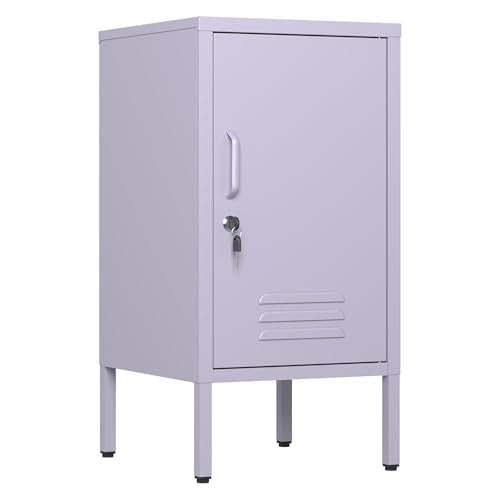 Garvee Metal Locker Nightstand with Shelf,Single Door Lockable Metal End Table,Modern Bedside Table, Versatile Side Cabinet for Bedroom, Living Room, or Office (27.55”h x 13.78”w x 14.96”d) - color: Purple