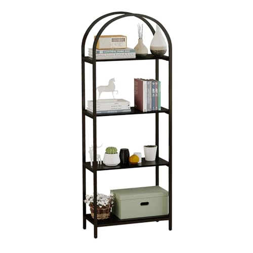 Bookshelf Arched Bookcase, 4 Tier Open Shelves with Metal Frame, Tall Freestanding Display Shelf for Home Office, Living Room,Easy Asssemble, Black - color: Black, size: 4 Tier Arched
