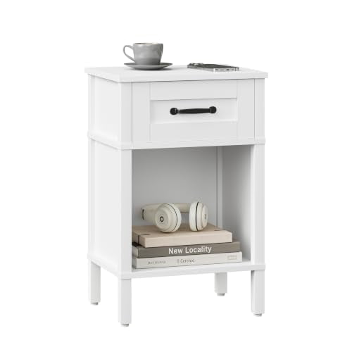 White Farmhouse Nightstand with Drawer, Small Wooden Bedside Table, White Marden End Table, Bedroom Side Table with Storage, Wooden Night Stand LET512WW - color: White