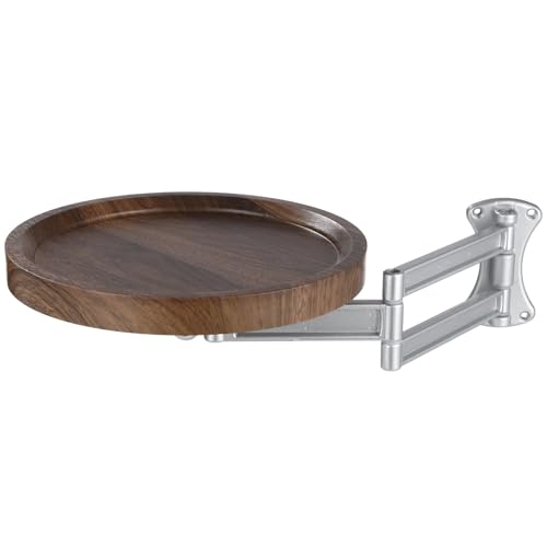 Wall Mounted Bedside Shelf, 11 in Round Floating Table for Wall, Foldable Side Tray with Swing Arm Bracket, Space Saving Nightstand Desk for Bedroom, Sofa, Small Study Corner