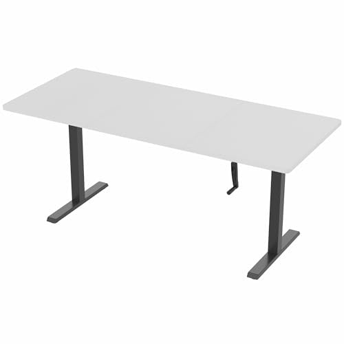 VIVO Manual Height Adjustable 71 x 30 inch Stand Up Desk, White Table Top, Black Frame, Standing Workstation with Foldable Handle, DESK-KIT-MB7W - color: White Top / Black Frame, size: 71" x 30"