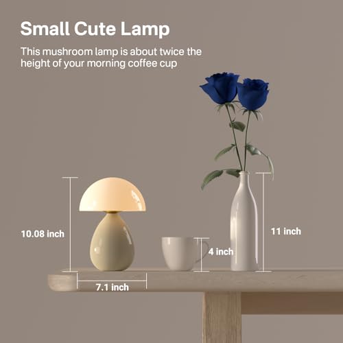 Dawnwake Mushroom Lamp Table Lamp for Bedroom,Ice Crackle Desk Lamp Bedside Small Lamps for Living Room Night Stands,Table Lamps Cute Modern Mid Century Lamps(Cream-Ice Crackle) - color: Cream-Ice Crackle