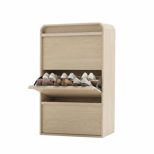 Garvee Shoe Cabinet with 3 Flip Drawers, Modern Narrow Shoe Storage Cabinet Organizer with Adjustable Shelf, 46" Tall Hidden Freestanding Shoe Rack Cabinet for Entryway, Hallway, Natural Oak - color: Natural Oak