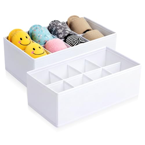 2 Pack Toddler Shoe Organizer for Closet Drawer Foldable Shoe Rack Storage Container 8 Section Baby Soft Fabric Cubby Box 11.02" × 5.91" × 3.94" Nursery Infant Holder with Divider Breathable