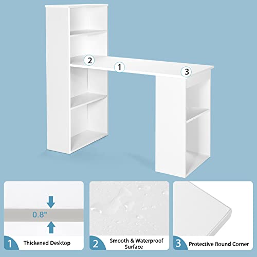 AUGESTER Computer Desk with Bookcase, Desk Bookshelf Cabinet 3 in 1 Functional Table, Compact Computer Workstation with Storage Shelf and CPU Holder, Suitable for Home & Office (White)