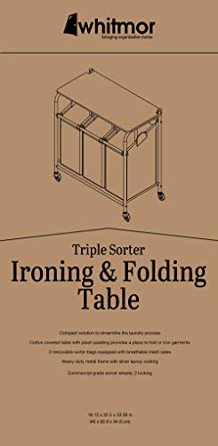 Whitmor 3 Section Rolling Laundry Sorter with Folding Station - Ironing Board, Chrome / Gray - size: 3 Section lroning Board,Grey