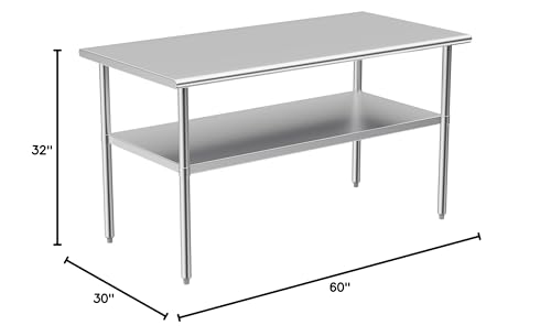 Stainless Steel Table for Prep & Work, 30x58 Inches, Metal Commercial Heavy Duty Table with Adjustable Under Shelf for Restaurant, Home and Hotel - size: 30x58in