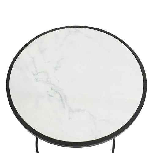 Round C Shaped Side Table, Slide Under Couch End Table with Wood Top, Snack Coffee Laptop Side Table for Living Room Bedroom Small Space - color: Black