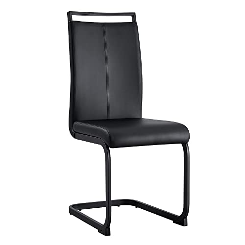 Baysitone Modern Dining Set of 4, Side Chairs With Black Frame, Faux Leather Padded Seat High Back for Kitchen, Dining Room, Living Room - Black - color: Black With Black Leg, size: Set of 4