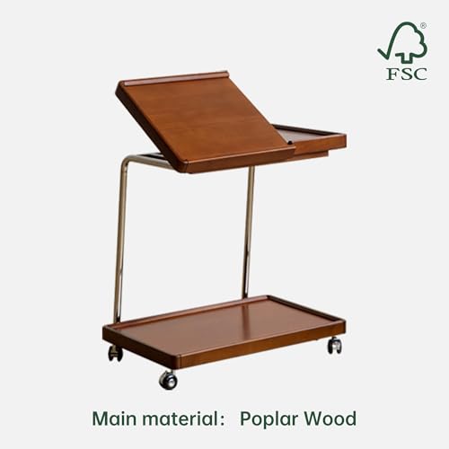 YESWOOD Adjustable C-Shaped Couch Table with Lockable Wheels – Rolling Small Space Side Table, Solid Wood End Table for Sofa, Bed & Living Room, (Teak,16.41" D x 24.4" W x 24.52" H) - color: Teak