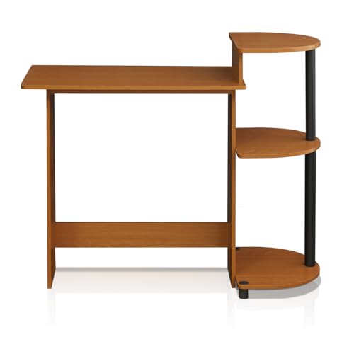 Furinno Compact Computer Desk with Shelves, Round Side, Light Cherry/Black - color: Light Cherry/Black, size: Round Side Shelf