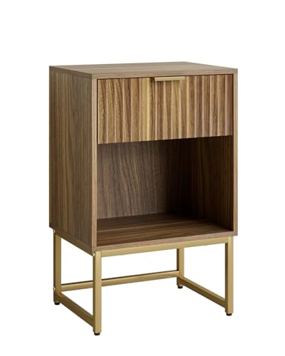Masupu Fluted Nightstand,Modern Night Stand Wood Bedside Table with Storage Drawer Side End Table for Bedroom,Office,Walnut Brown - color: Walnut Brown