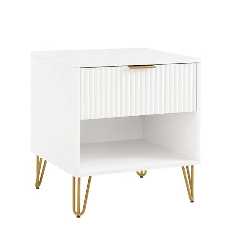 BROVAVE Sturdy Metal Legs Bedside Stand, Nightstand with Textured Drawer, Accent Table for Bedroom for Indoor use, White - color: White