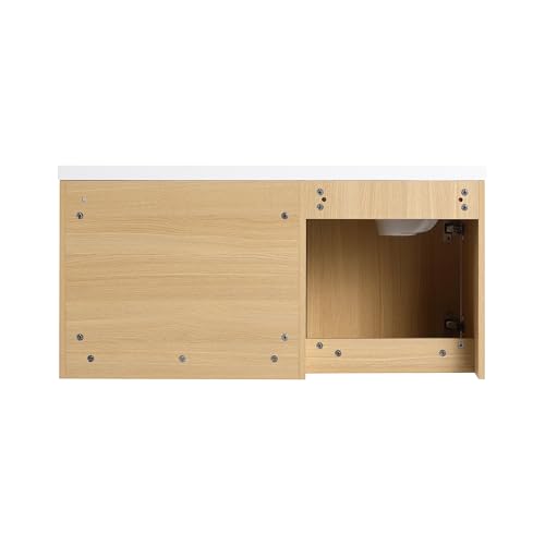 Malwee 36" Corner Floating Bathroom Vanity with Resin Sink, Left Side L-Shaped Wall Mounted Cabinet, Soft Close Door & Open Shelf, Space Saving Vanity for Small Bathroom, Light Brown - size: 36" (Left Sink)