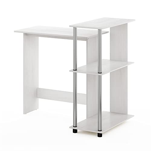 Furinno Abbott Corner Computer Desk with Bookshelf, White Oak/Chrome - color: White Oak/Chrome
