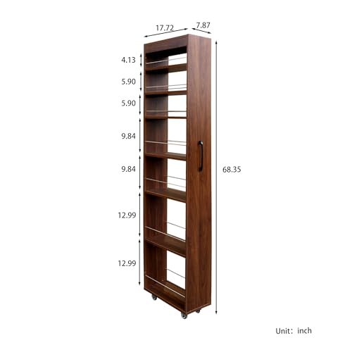 7 Tier Multi-Functional Pull-Out Multi-Tier Storage Single-Sided Open Shelf for Kitchen, Living Room & Narrow Spaces - color: 08-walnut - 7 Tier