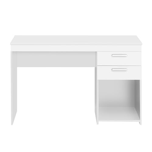 Techni Mobili 48 Inch Modern Compact Computer Desk with Drawers, White | 48 Inch modern desk with storage drawers, sturdy frame, compact design, ideal for bedrooms and home office workspaces - color: White