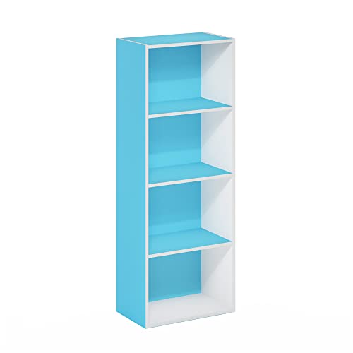 Furinno Luder Bookcase / Book / Storage, 4-Tier, Light Blue/White - color: White/Light Blue, size: 4-Tier, 9.3 x 15.6 x 41.7