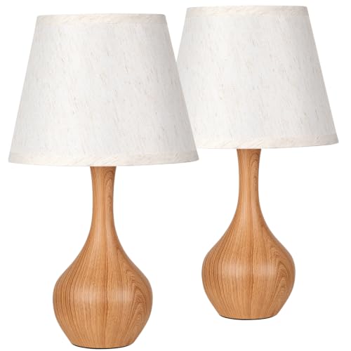 Seealle Touch Table Lamps for Bedroom Set of 2, 3-Way Dimmable Small Bedside Lamps for Night Stands with Wires, Wood-Paint Desk Lamps for Kids Room, Office, Living Room(LED Bulb Included) - color: I. Oatmeal Shade & Wood-paint Base