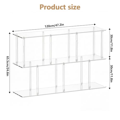 3-Tier Acrylic Wide Bookshelf 11.8''D X 47.2''W X 24.6''H Cube Organizer Shelf with Large Storage Easy Assembly for Home Office Living Room Bedroom