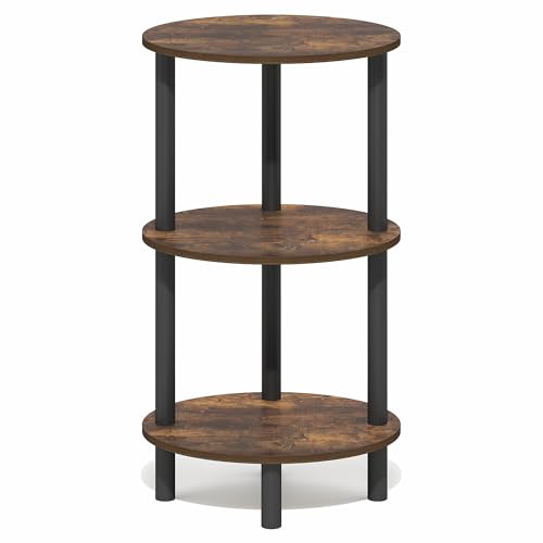 Furinno Turn-N-Tube Side Table, 3-Tier Oval End Table, Night Stand, Bedside Table, for Living Room, Bedroom, Amber Pine/Black - color: Amber Pine, size: 1-Pack, Plastic Frame, 3-Tier, 27.6 Inches Tall