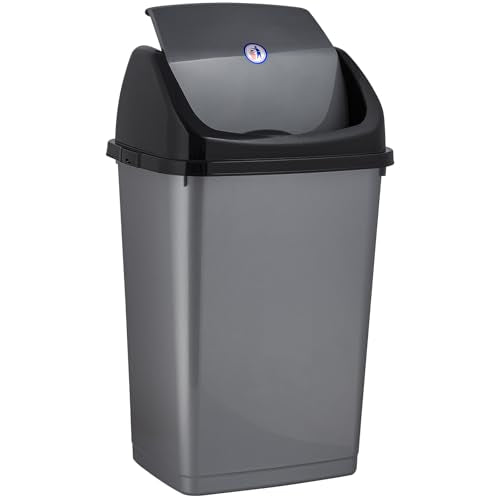 Superio Kitchen Trash Can 13 Gallon with Swing Lid, Plastic Tall Garbage Can Outdoor and Indoor, Large 52 Qt Recycle Bin and Waste Basket for Home, Office, Garage, Patio, Restaurant (2, Grey) - size: 13 Gallon