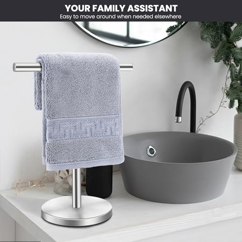 T-Shape Bath Hand Towel Holder Standing, Silver, 2 Pack | Weighted Stainless Steel Base Helps Prevent Tipping While The Open T-Shape Keeps Towels Dry on Bathroom Countertops - color: Silver-2 Pack